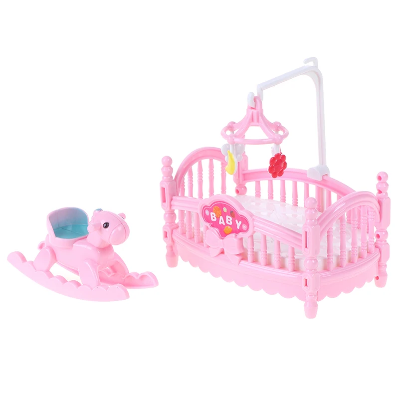 1pc pink fashion princess doll accessories doll plastic children girls gift miniature crib bed and wooden horse doll accessories,doll clothes accessories,plush doll accessories