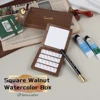SeamiArt 1pc Black Walnut Wood Square Painting Box with Palette 0.5ml Half Pans for Watercolor Subpackage Storage Art Supplies 1