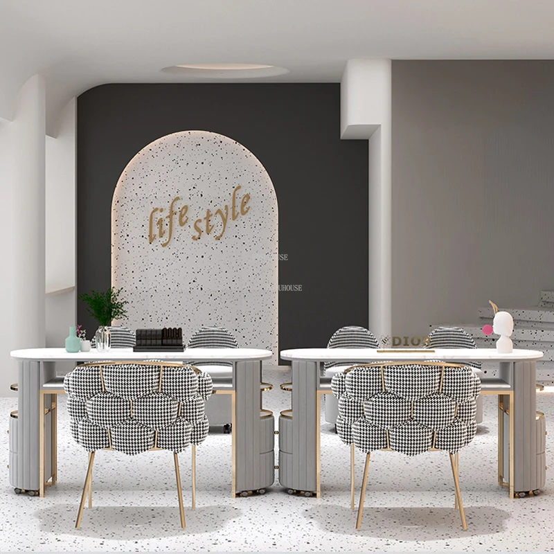 Nordic Commercial Furniture Nail Tables Simple Modern Cloakroom Manicure Table Fashion Hair Salon Multifunctional Storage Desk G