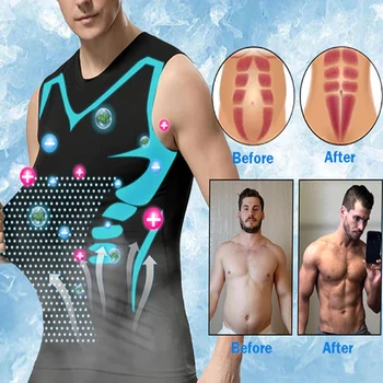Men's Ionic Shaping Vest Ice-Silk Slimming Vest Body Shaper Compression T-Shirts Tank Top Tummy Control Quick-dry Fitness Shirts