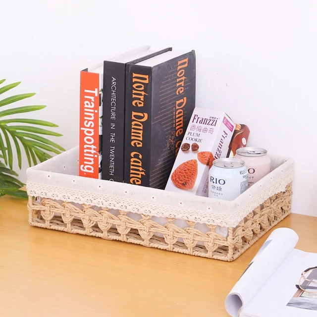 Rattan Tároló Kosarak Szőtt Kosár Gyümölcs Kenyér Snack Tálca Piknik Asztali Kozmetikai Szervező Hálószoba - Image 5