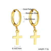 Boucles d'oreilles de luxe pour femmes et filles, accessoires exquis, cercle en acier inoxydable avec croix, pendentif en or, bijoux 2