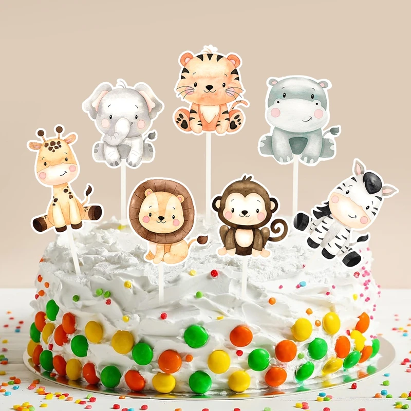 Dschungeltier Alles Gute zum Geburtstag Kuchendeckel Geburtstagstorte Dekorationen für Tierthema Dschungel Geburtstag Babyparty Partyzubehör – Detail 12
