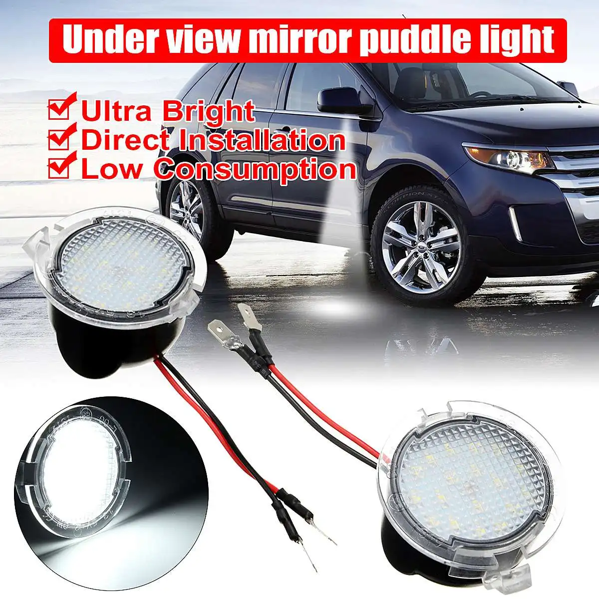 

2pcs 18LED Puddle Light Under Side Mirror Light Signal Lamp for Ford Edge Fusion Flex Explorer Mondeo Taurus F-150 Expedition