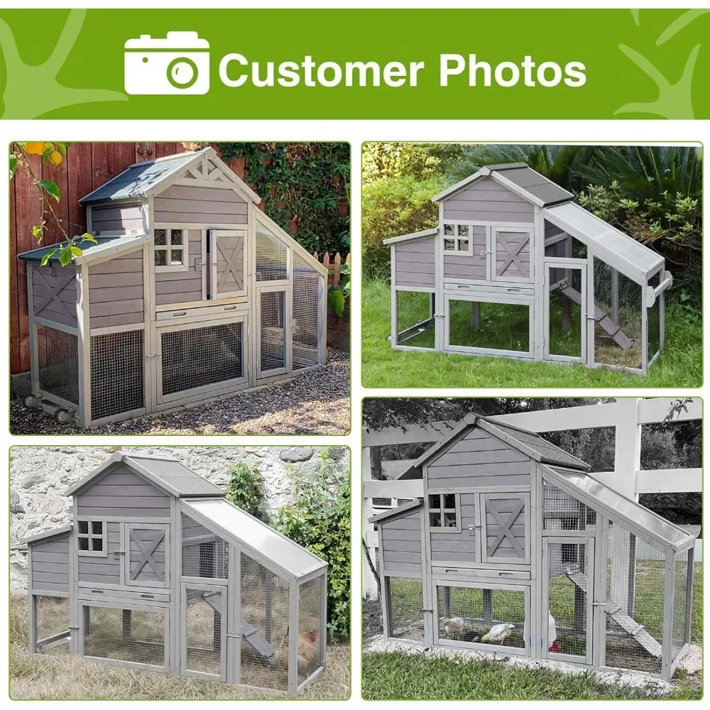 Chicken Coop Outdoor Wooden Hen House 65" with Large Nesting Box, Poultry Cage with Removable Tray,UV Proof Roof 6