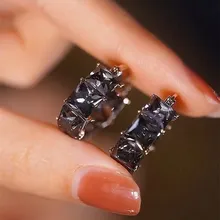  New Mysterious High Sense Black Zircon Hoop Earrings For Women Personality Fashion Luxury Earrings Wedding Jewelry Birthday Gift 