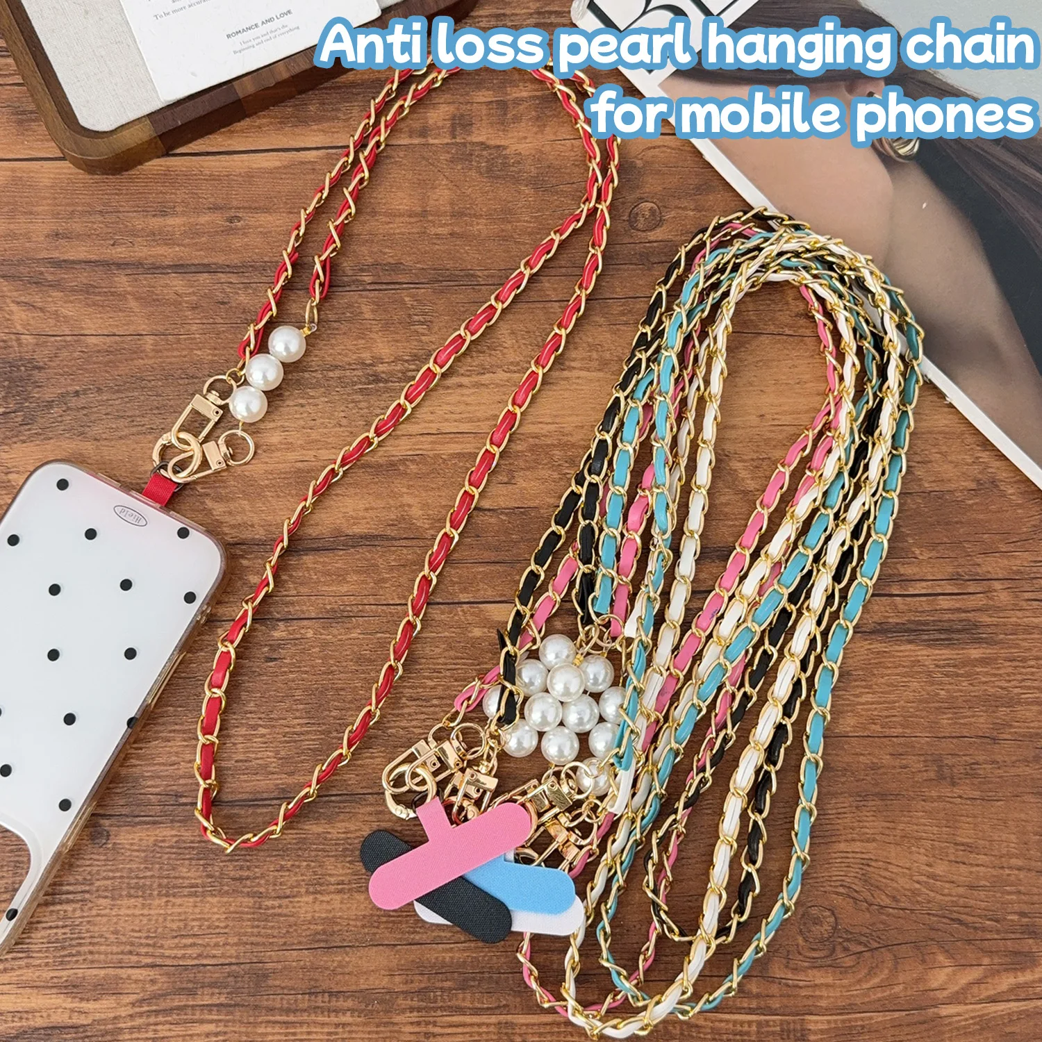 Universal Lanyard Long Crossbody Pearl Pickup Chain Phone Lanyard Women's Long Neck Shoulder Strap Anti Loss Lanyards for Bag