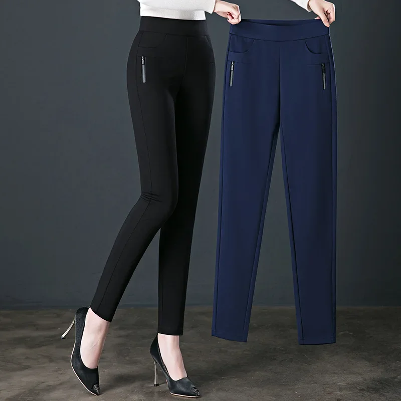 MOJY Women's Autumn and Winter Style High Waist Large Size Tight-fitting High-Elastic Foot Pants Casual Slim Trousers S-6XL