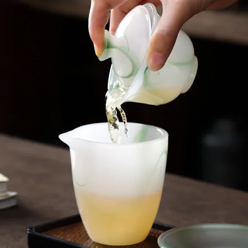 Emerald Green Jade Porcelain Gaiwan-Chufang Small Tea Tureen 100ml Sancai Cover Bowl Colored Glass Tea Cup for One Person
