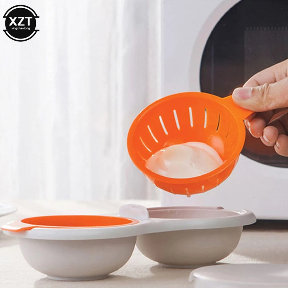 

Microwave Eggs Poacher Round Draining Double Cup Egg Boiler Food Grade Kitchen Tableware Steam Egg Bowl Egg Cooker Cooking Tools
