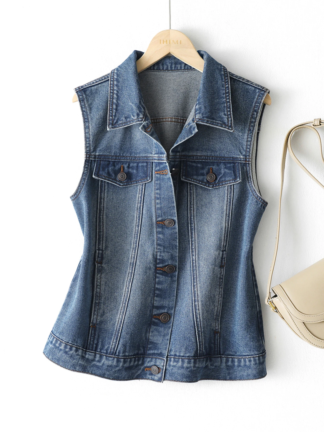 Women's vintage washed denim waistcoat jacket 2024 spring summer new female nostalgia retro hundred waistcoats