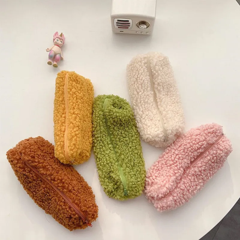 

New Fashion Office Stationery Supplies Wool Pencil Case for Girls Pen Pouch Plush Zipper Bags Cosmetic Make Up Organizer Pouch