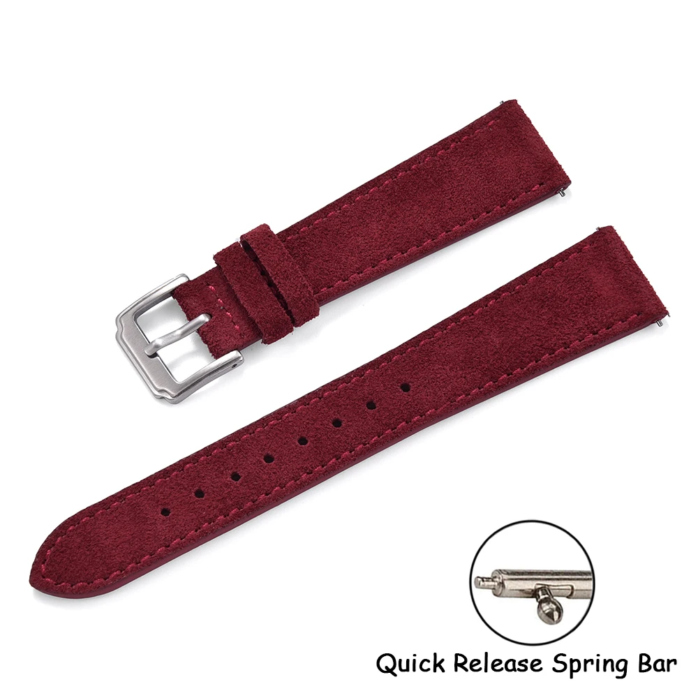 Vintage Suede Leather Quick Release Watch Strap - Handmade Wrist Band, Multiple Sizes