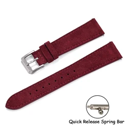 Vintage Suede Leather Quick Release Watch Strap - Handmade Wrist Band, Multiple Sizes - 18mm (Red - Silver Buckle)
