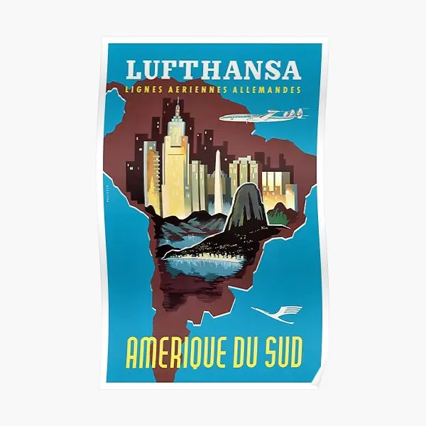 

1958 г., Lufthansa, постер для путешествий в Южной Америке, женское украшение для дома, Художественная печать, винтажная живопись, забавная, без рамки