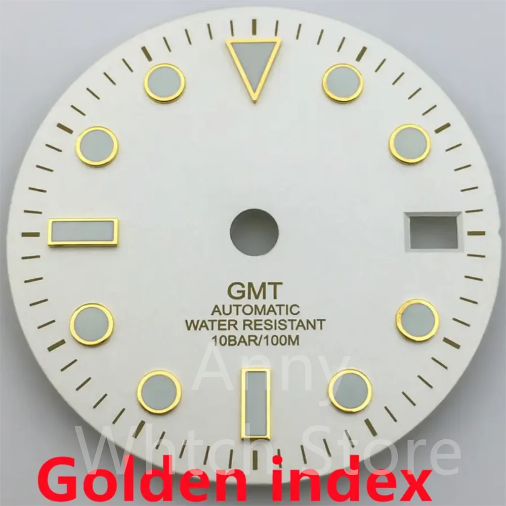 Green Luminous GMT Watch Dial with Four Hands - Premium 29mm Replacement Part