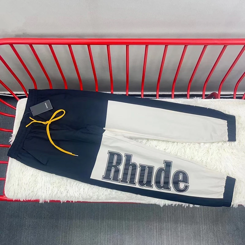 

New Patchwork Woven RHUDE Sweatpants Pants Men Women Top Quality Streetwear Rhude Drawstring Trousers