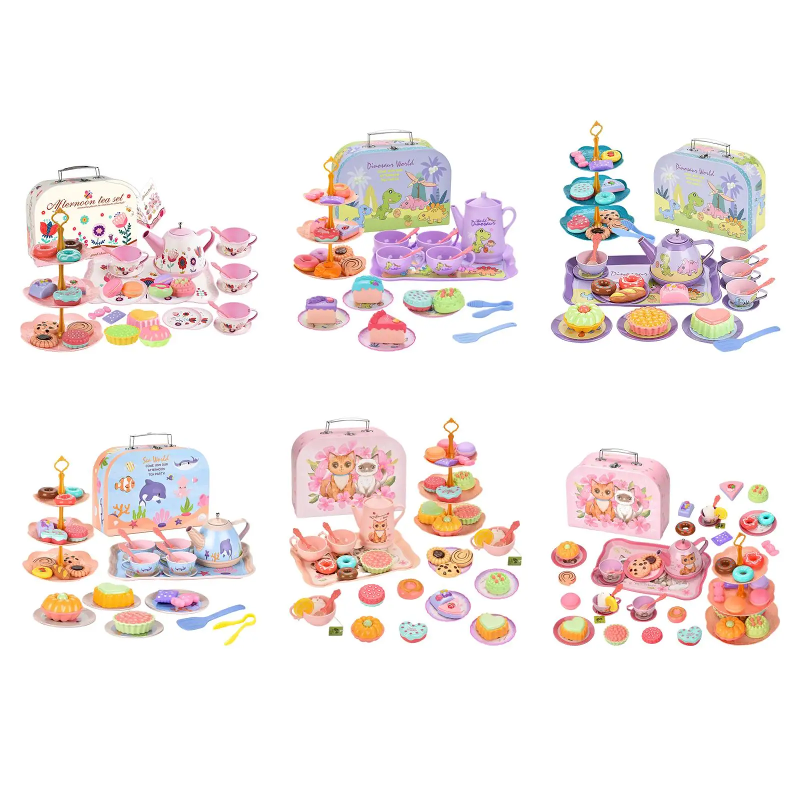 Kids Tea Set Dessert Toys Teapot Cups Tray Kitchen Pretend Play Toy for Kids