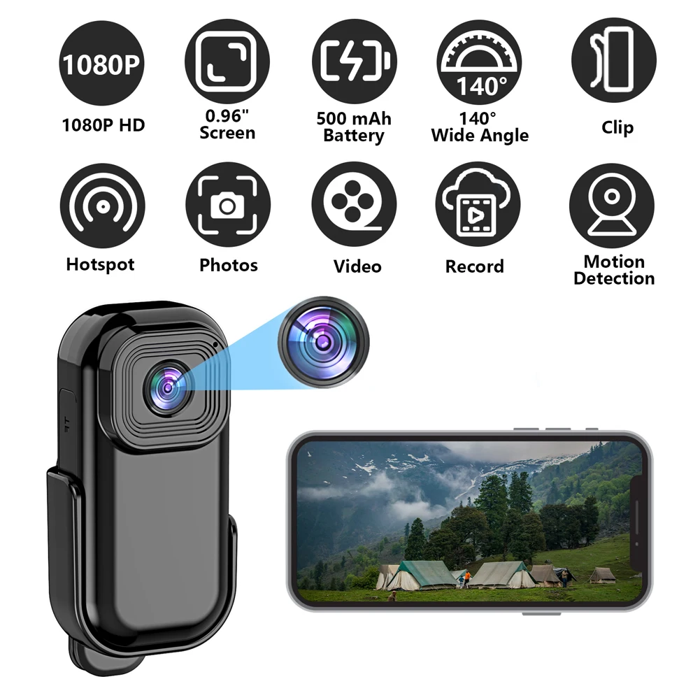 L11 HD 1080P WiFi Action Camera Sport DV WiFi Handheld Cycling Recorder 140&deg; Wide Angle with Back Clip Law Enforcement VCR