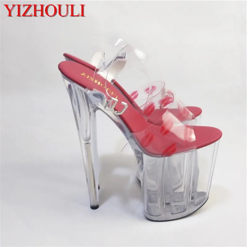 

New crystal clear heels, 8 inch sandals with sexy lips, model chic 20cm stiletto heels dance shoes