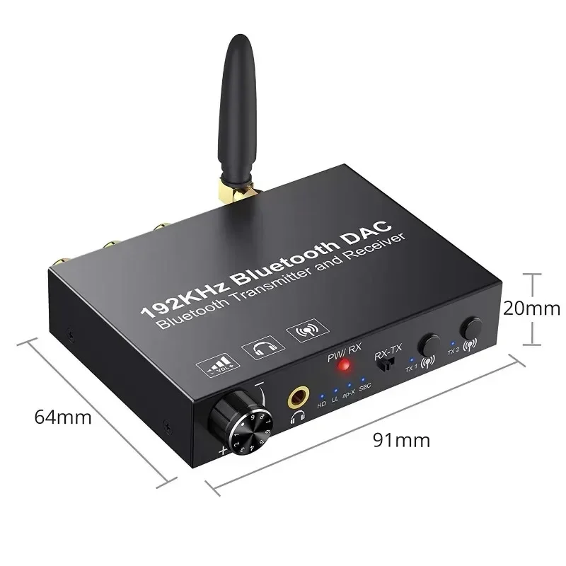 192KHz DAC 디지털-아날로그 오디오 변환기(블루투스 호환 수신기 송신기 포함) AptX 무선 오디오 어댑터