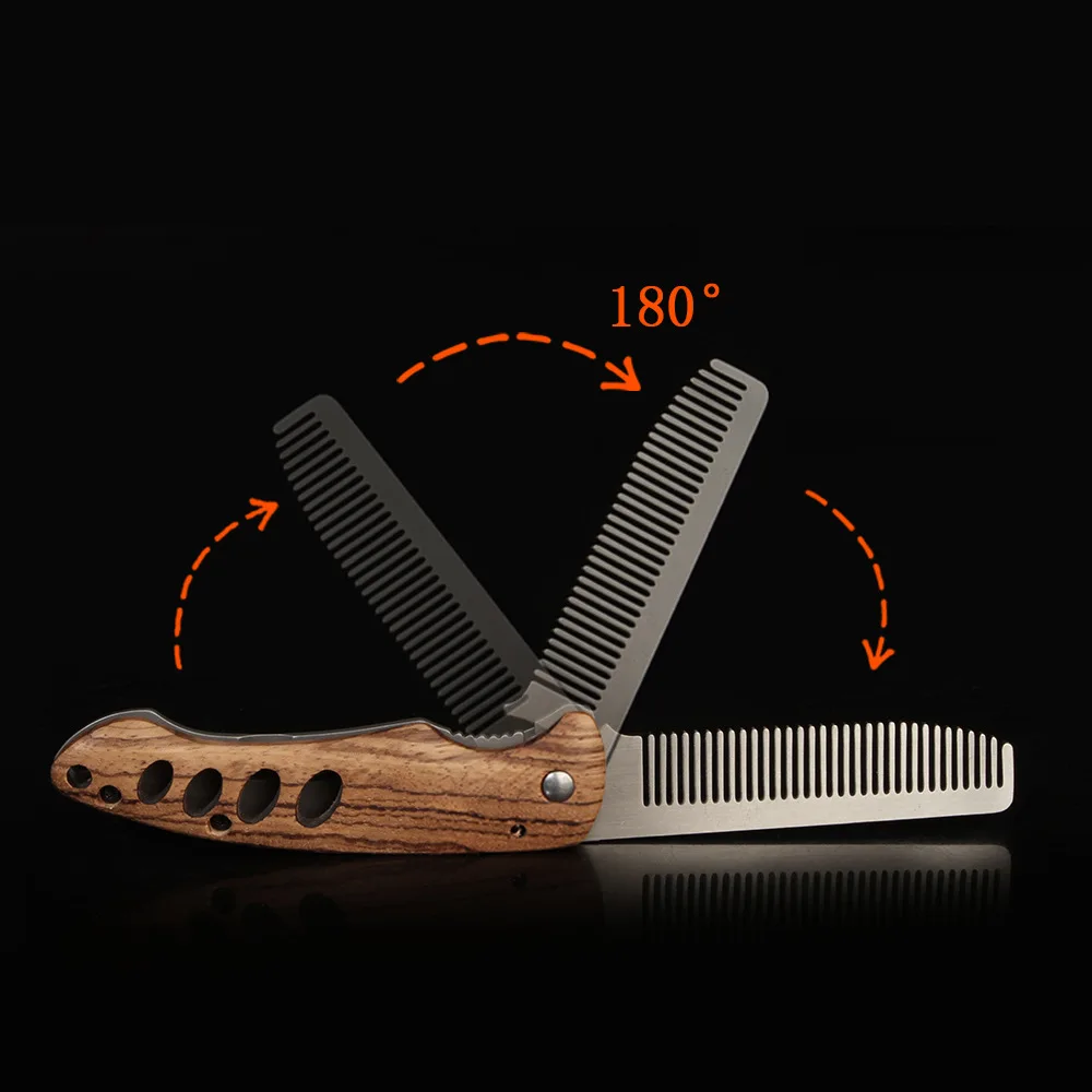Premium Folding Beard Comb for Men - Solid Wood & Metal, Portable Grooming Tool for Hair & Mustache Styling