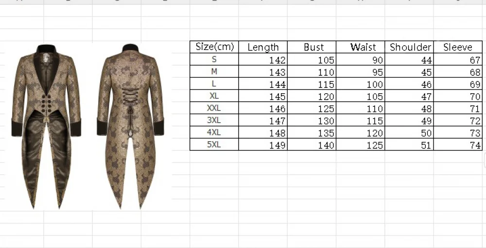 Plus Size S-5XL Medieval Renaissance Steampunk Tailcoat Halloween Costumes for Men Vampire Victorian Jacket Frock Coat Halloween