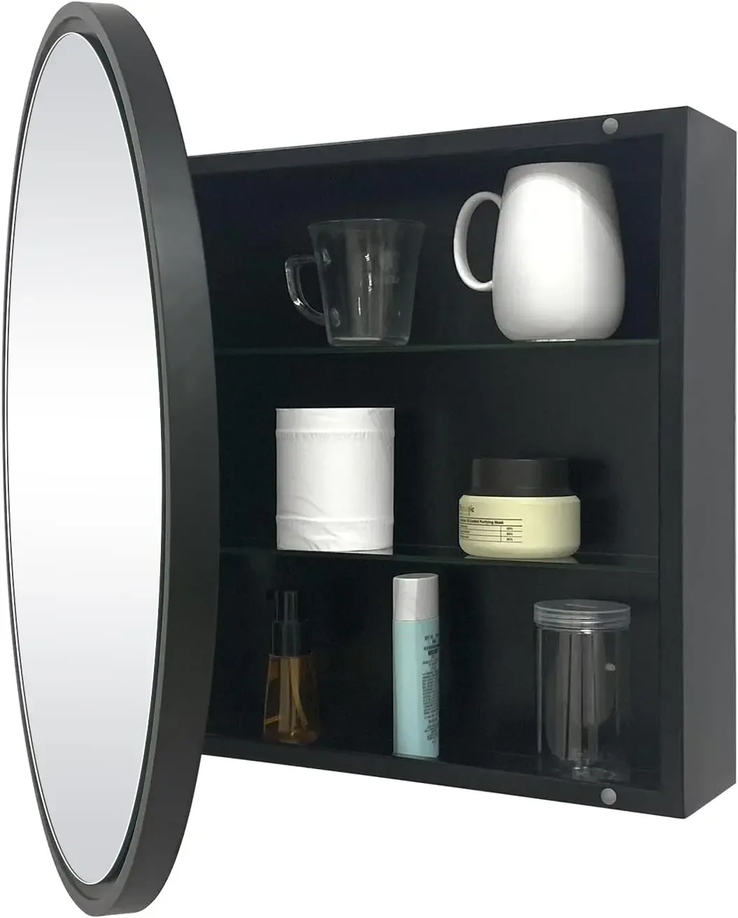 

FOAMYKO 28 Inch x 28 Inch Round Medicine Cabinet, Circular Bathroom Mirror Cabinet, Wall Surface Mounted Storage Farmhouse Ca