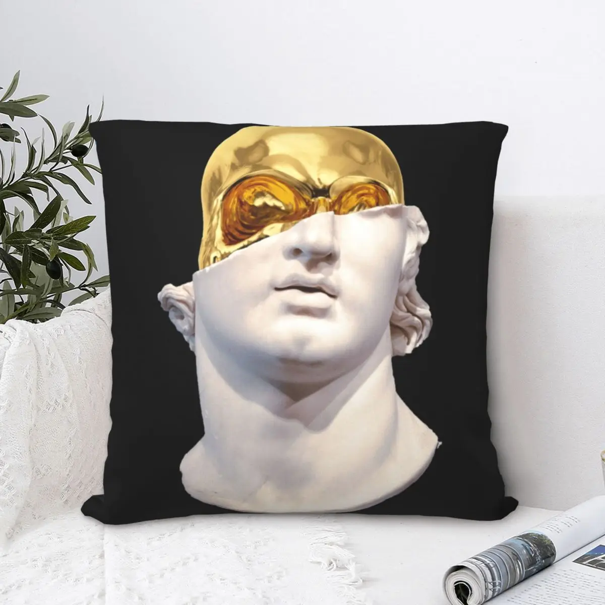 

Golden Sculpture Square Pillowcase Polyester Pillow Cover Velvet Cushion Decor Comfort Throw Pillow For Home Living Room