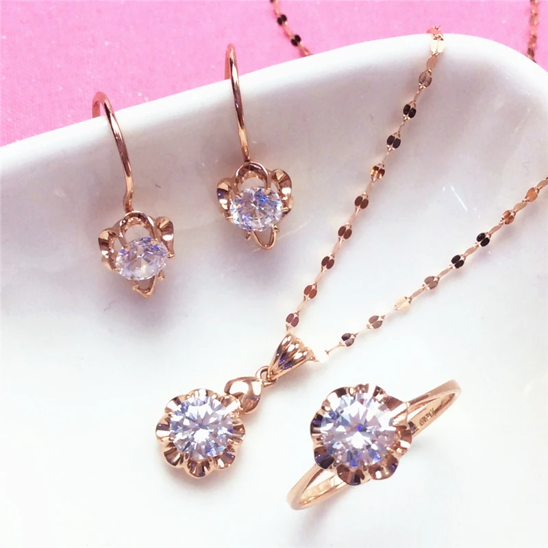 Elegant white gem flower jewelry set 585 purple gold plated
