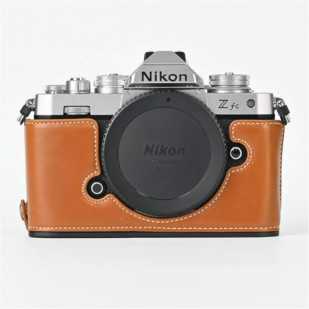 니콘 Zfc ZFC용 오일 스킨 PU 가죽 카메라 하프 케이스 하단 배터리 개방 커버 랜야드 핸드 스트랩 포함