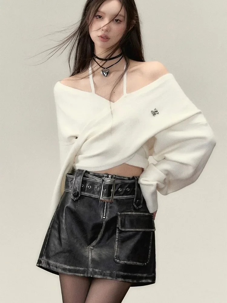 

Slash Neck Sweet Y2k Aesthetic Halter Sweaters Autumn Winter Women Fairy Jumpers Korean Ins Casual Elegant Chic Pullovers Female