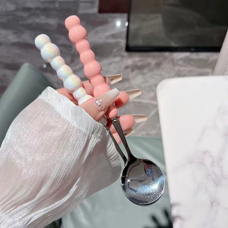 Pearl Handle Spoon 1PCS Stainless Steel Stirring Spoons Party Cutlery Gadgets Ice Cream Cake Dessert Spoon Bar Kitchen Access stainless steel spoon