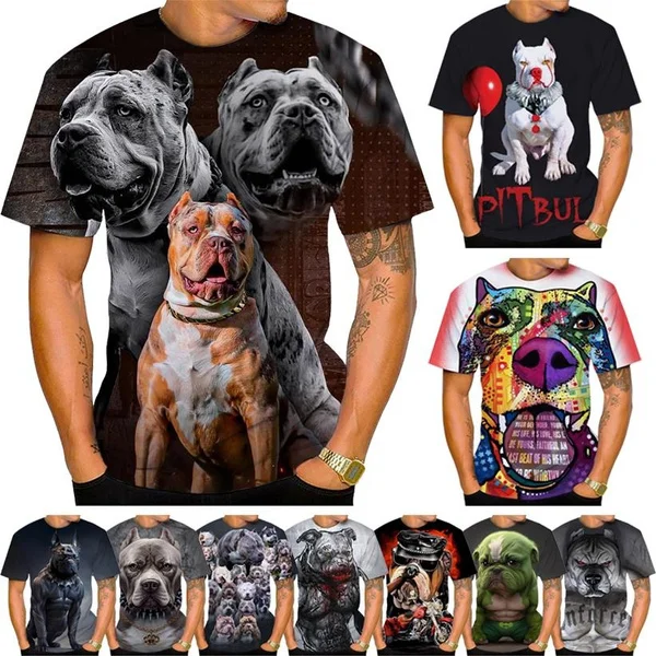 

Men's and Women's Pet Bulldog Animal Pattern Printed T-Shirt Fashion Funny American Bully Dog 3D Printed T-Shirt Casual Top