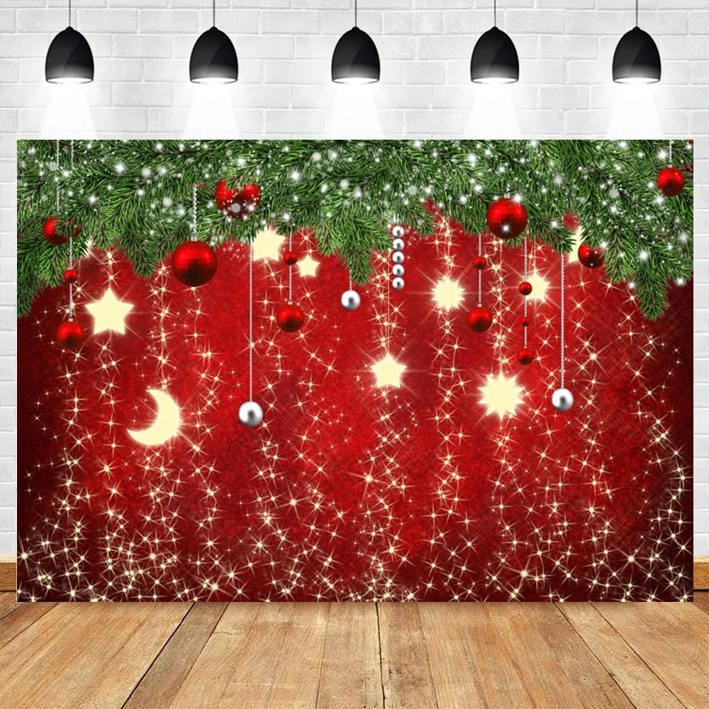Merry Christmas Backdrop Winter Snowflake Shining Bokeh Glitter Star New Year Red Xmas Ball Kids Portrait Photography Background photo backdrop