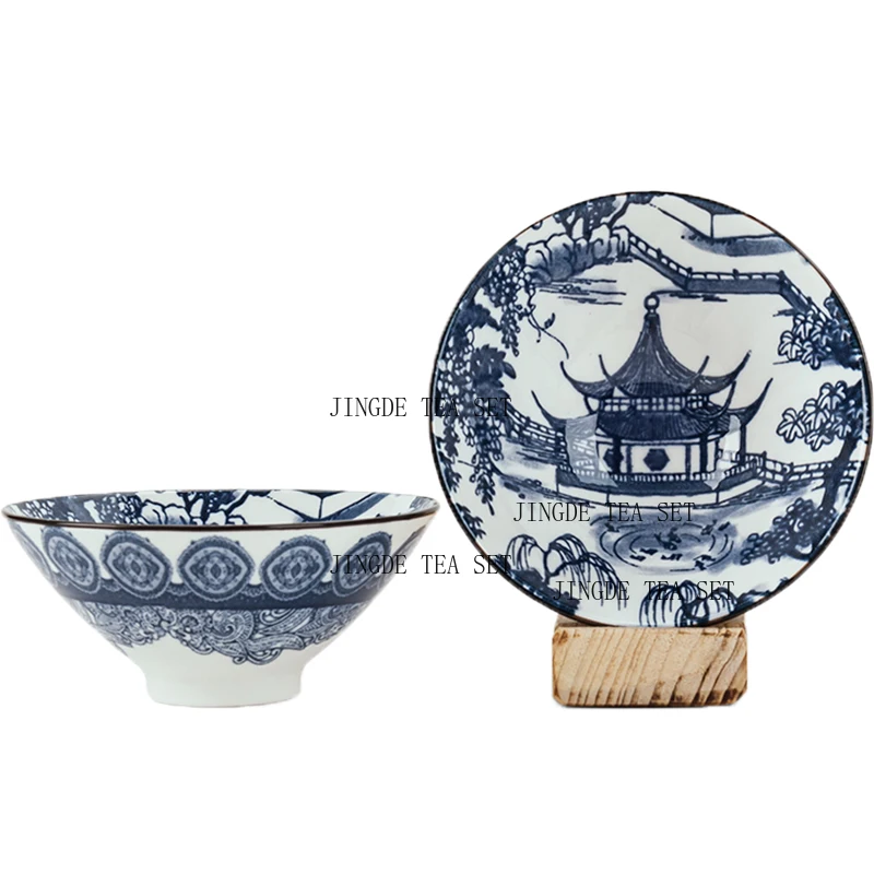 Single blue and white porcelain bamboo hat owner's teacup ceramic tea and wine tasting cup household small wine bowl
