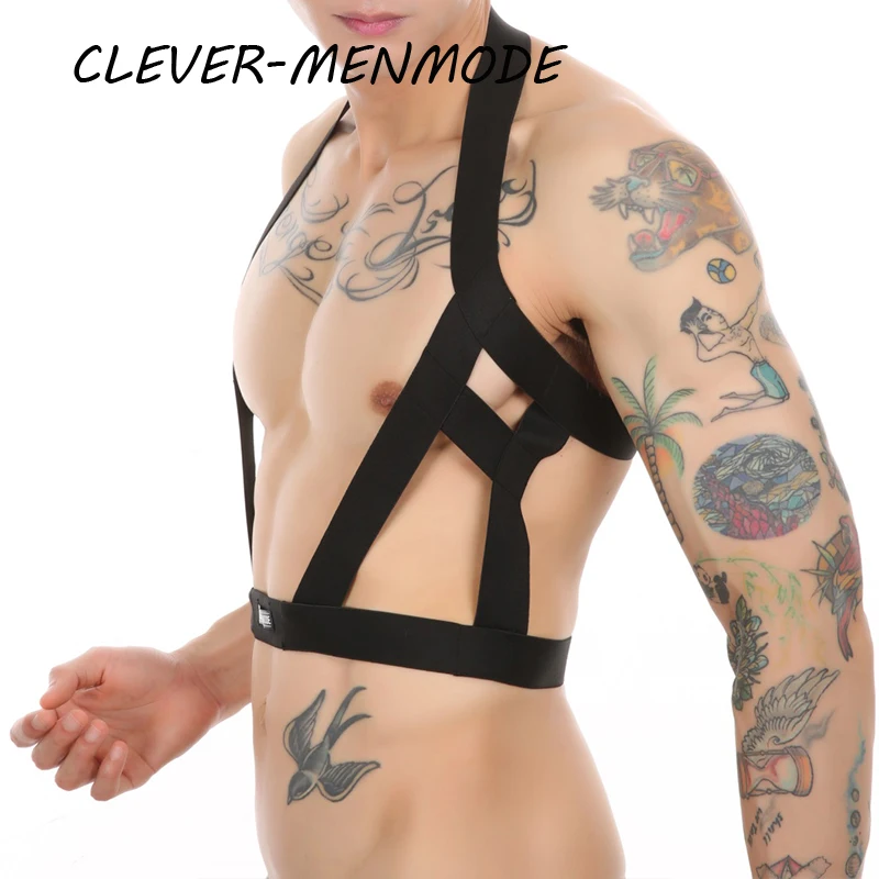 CLEVER-MENMODE Sexy Harness Men BDSM Hollow Out Bondage Halter Elastic Body Chest Belt Fetish Costumes Nightwear Exotic Lingerie