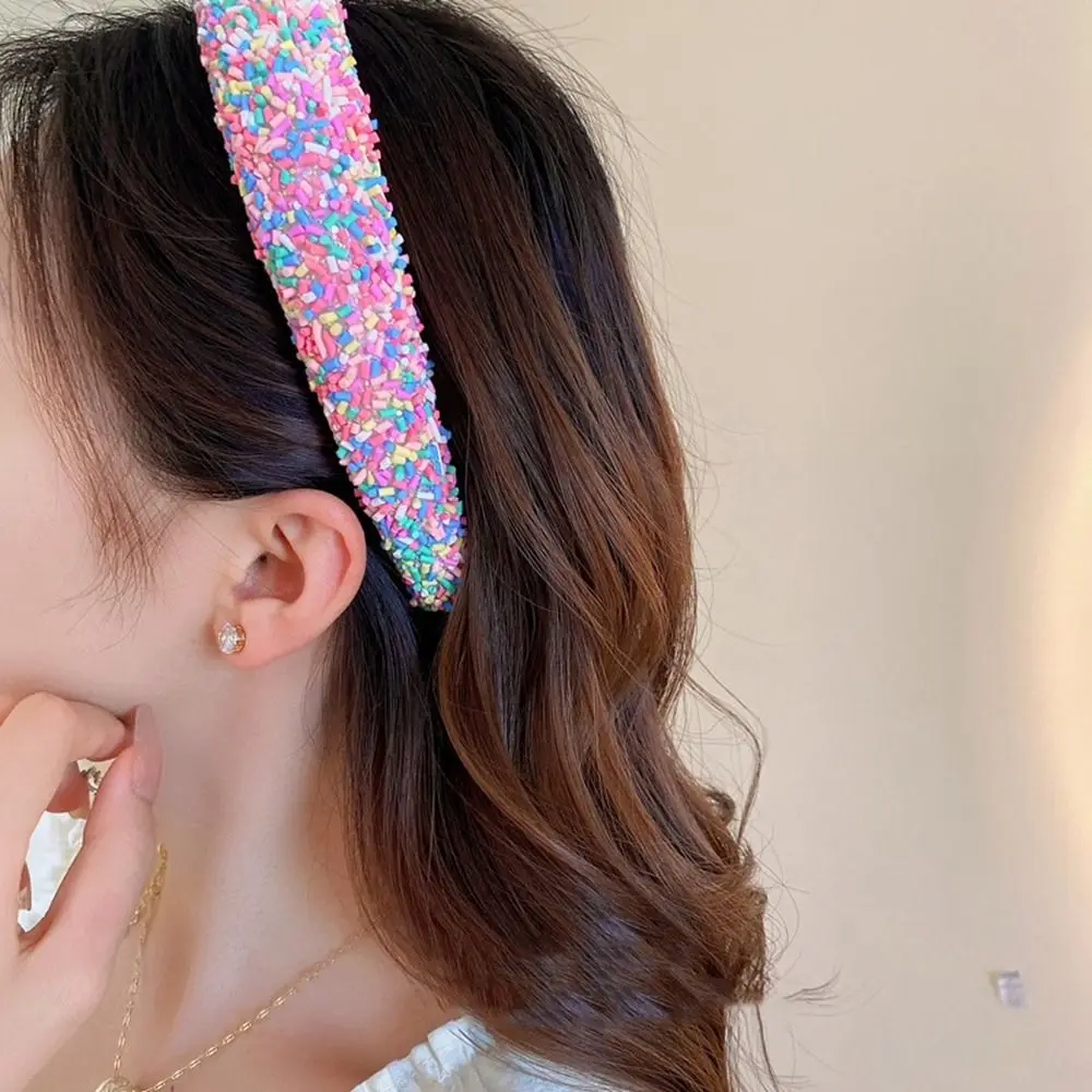 Donut Brightly Colored Headband Korean Fashion Acrylic Fresh Cute Sweet Hairband for Women Hair Accessories 2023 colored rhinestone heart acrylic hair claws trendy korean rainbow y2k girls hair clips for women headdress