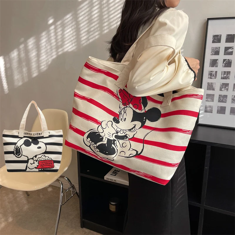 

Miniso Брезентовая сумка Snoopy, Милая женская сумка большой вместимости, мультяшная сумка, портативные сумки через плечо, декоративная сумка для покупок, подарок, оптовая продажа