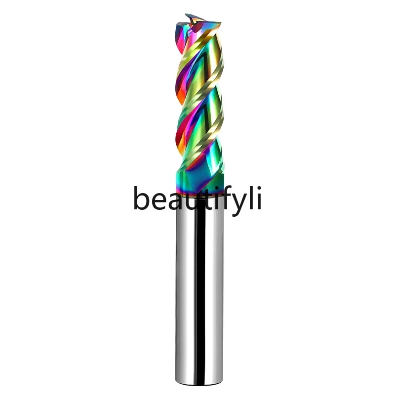 55 degree colorful aluminum milling cutter high-gloss 3-blade tungsten steel coated gong cutter end mill non-standard