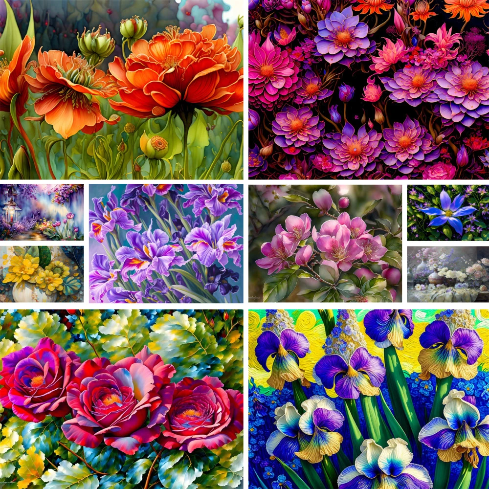 Landschaft Blumen Rose Iris Gedruckt Stoff Kreuz Stich Set DIY Stickerei Handgemachte Malerei Hobby Nähen Mulina Magie Großhandel