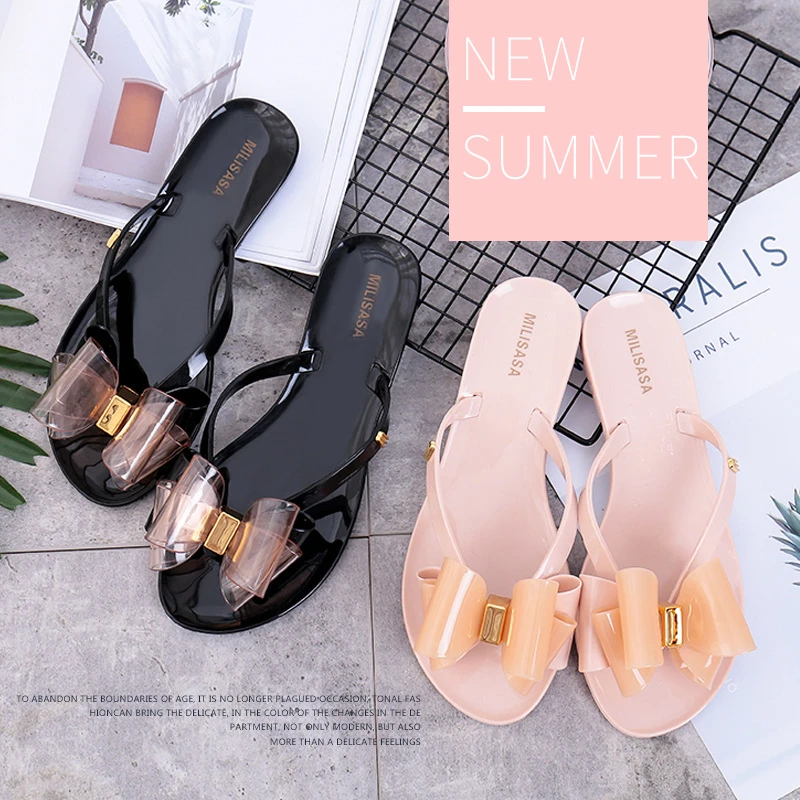 Zapatillas de lazo de moda de verano para mujer, zapatillas playa al aire libre, chanclas antideslizantes, sandalias gruesas de arrastre fondo suave plano| | - AliExpress