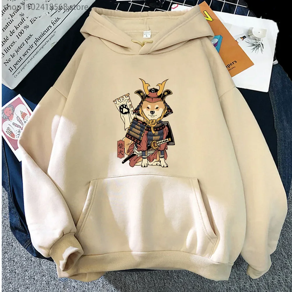 Shiba Samurai in Traditional Hoodie Men Japanese Style Dog Sweatshirt Cartoon Top Long Sleeve Casual Kawaii Pullover Unisex Coat