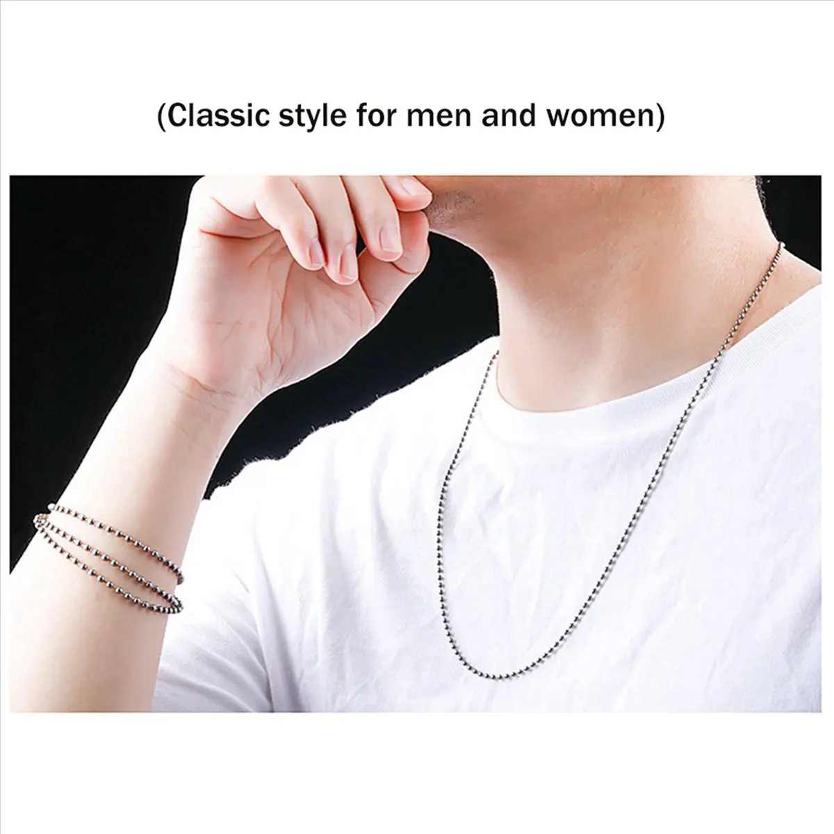 *N21R 5X Pure Titanium Chain Necklace Glass Bead Chain Pendant is Not Easy to Rust Simple Titanium Alloy Bracelet-B - Image 4