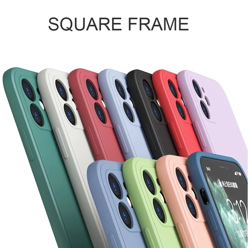 Funda cuadrada de silicona líquida para IPhone, protección de lente completa para modelos 15, 14, 13, 11, 12 Pro Max, Mini, X, XR, XS, 7, 8 Plus, SE 2020