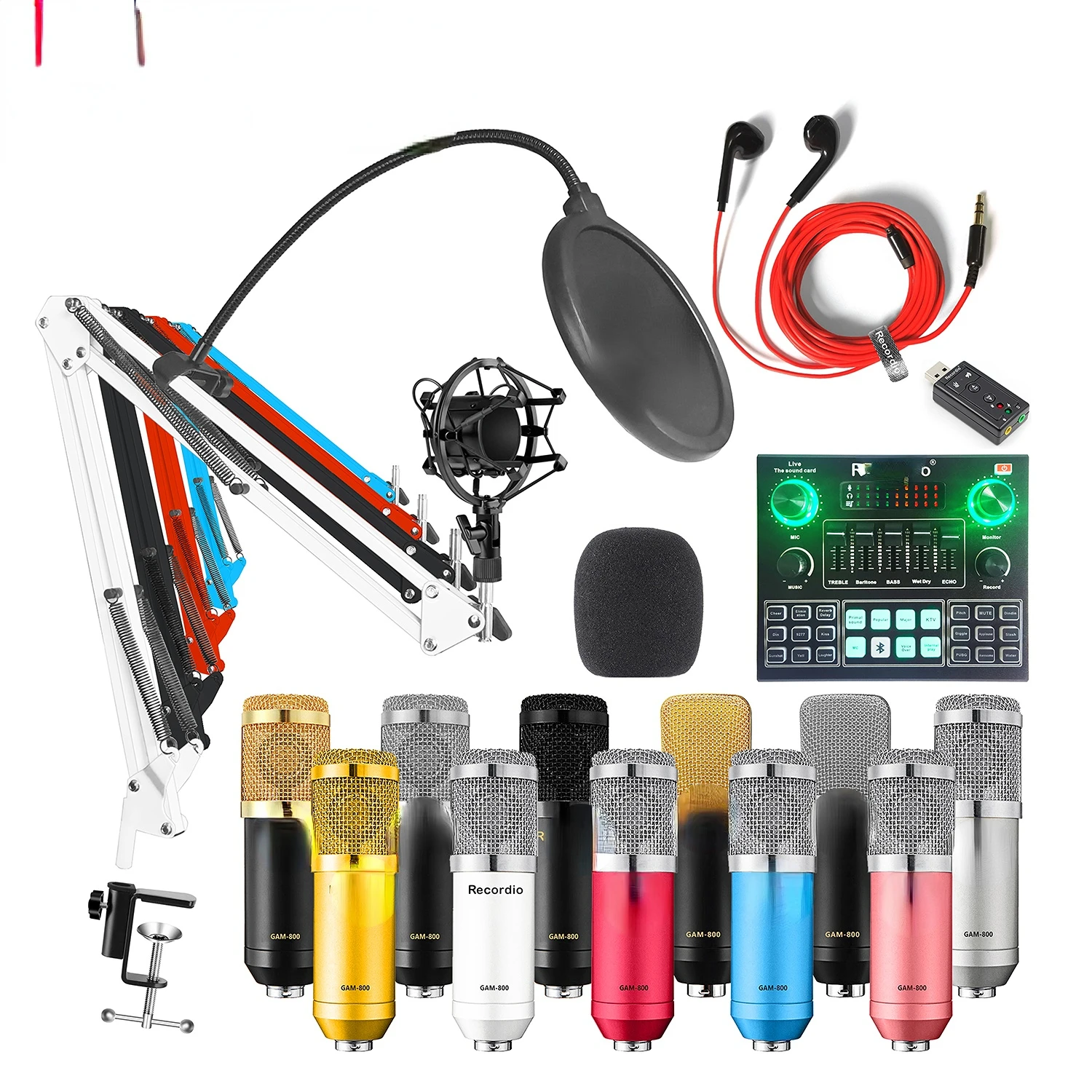

BM800 Professional Condenser Microphone V8 Sound Card set for webcast live recording