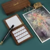 SeamiArt 1pc Black Walnut Wood Square Painting Box with Palette 0.5ml Half Pans for Watercolor Subpackage Storage Art Supplies 5