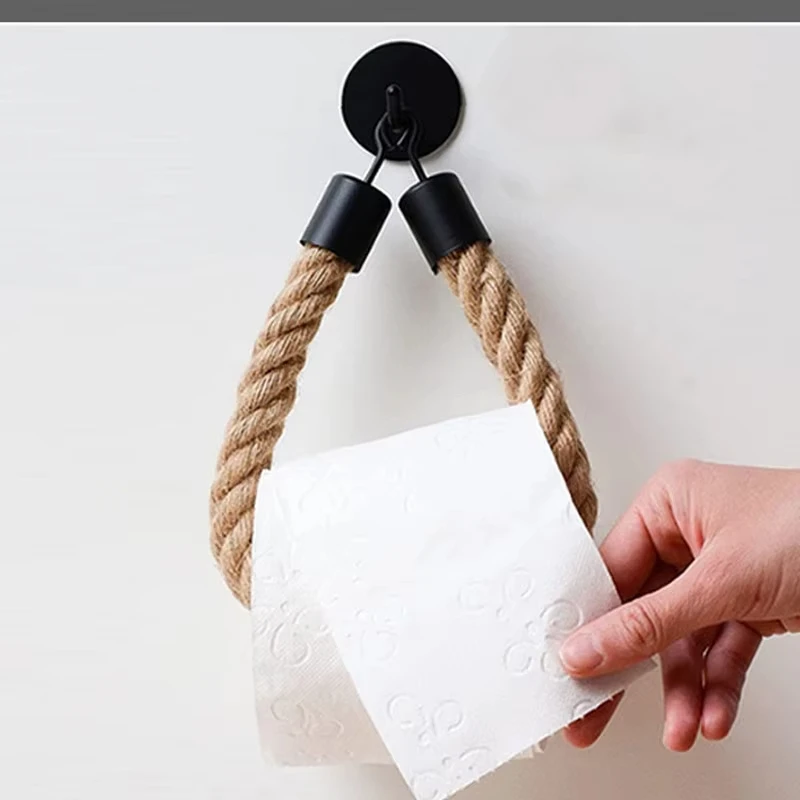 Toilet Tissue Roll Holder Creative Retro Paper Towel Ring For Household Storage Rack Self-Adhesive Wall Mounted Hanging Rope