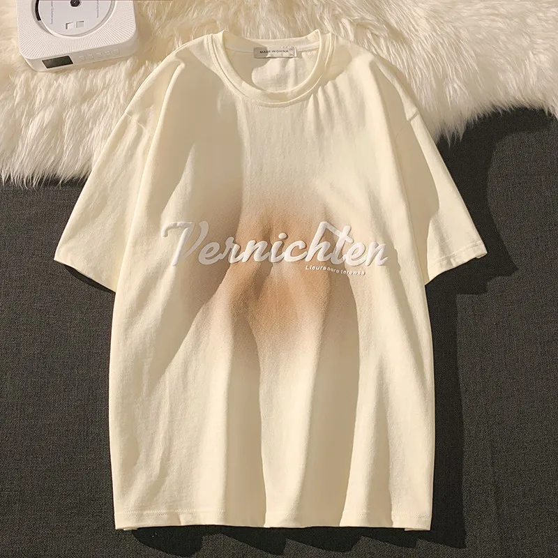 

2023 Ladies Fashion Loose T-Shirt Women's Korean Style Gradient Letter Printing Trend Tops Casual Oversized Short Sleeve Tees