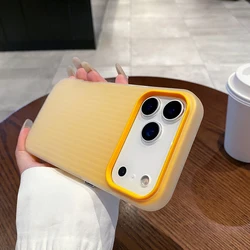 Frosted Shockproof Armor Phone Case with Stripe Corrugated Pattern and Matte Translucent Finish - iPhone 12 Pro Max (YELLOW)
